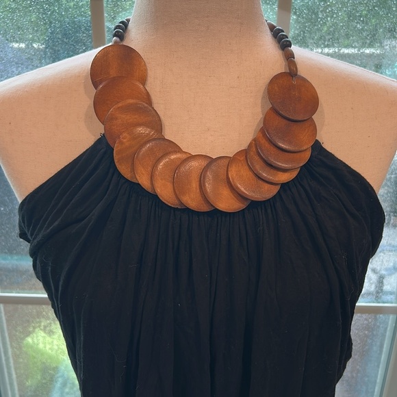 Forever 21 Black Wooded Bead Halter Top- Size Large - Picture 2 of 6